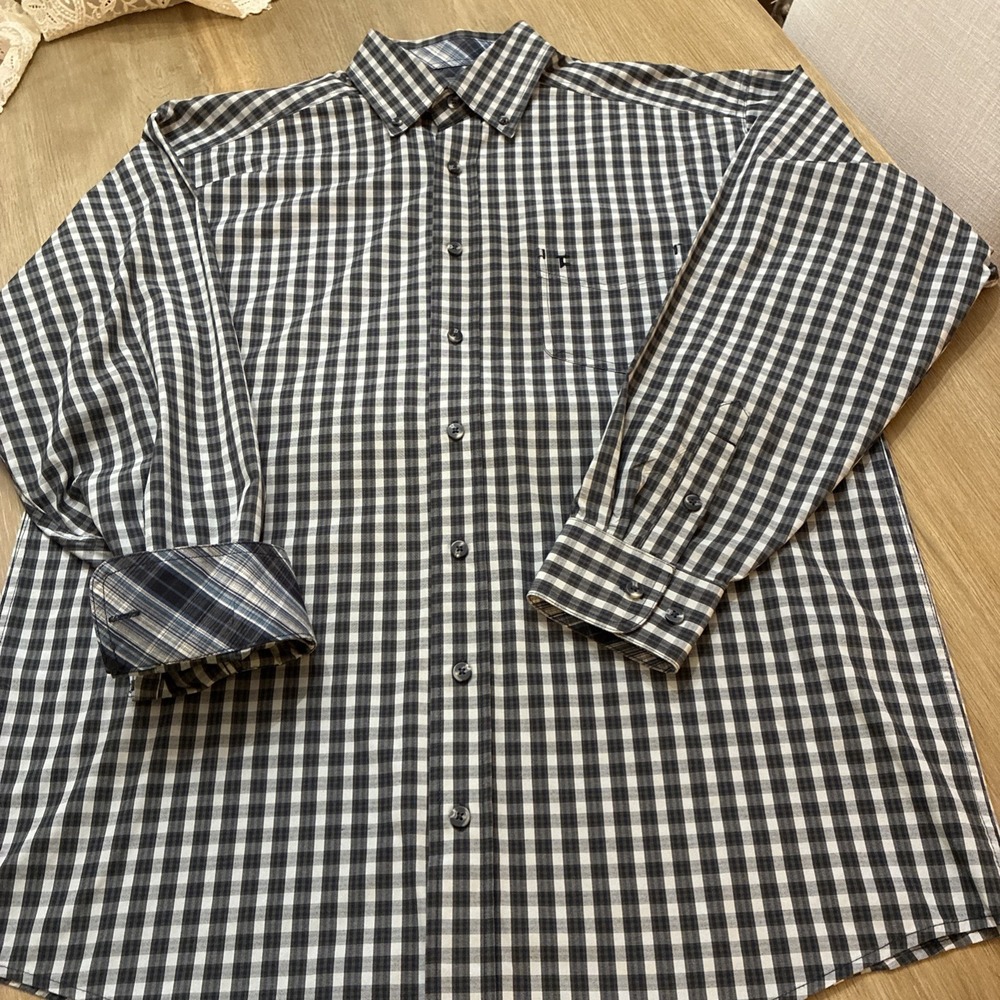 Panhandle Tuf Cooper Performance Long Sleeve Shirt Men's Sz M Black Plaid Button